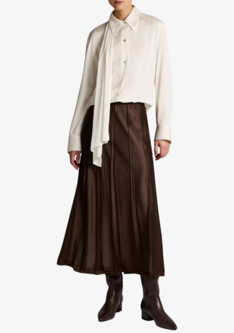Silk-Blend Draped Scarf-Tie Button-Front Shirt