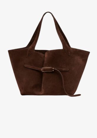 Belted Tote Dark Brown Suede