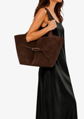 Belted Tote Dark Brown Suede