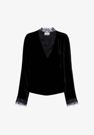 Lace-Trimmed Velvet Top