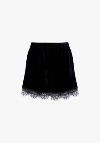 Lace-Trimmed Velvet Shorts