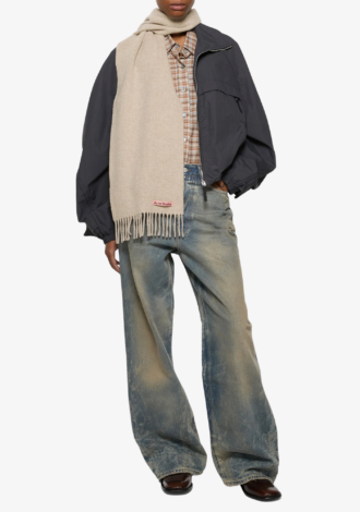 Skinny Fringe Wool Scarf Oatmeal Mélange