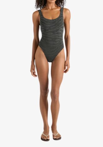 Square Neck Swim Zebra Metallic Graphite